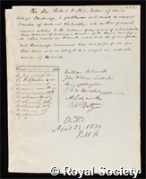 Willis, Robert: certificate of election to the Royal Society