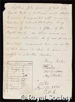 Grover, John: certificate of election to the Royal Society