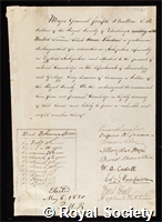 Straton, Sir Joseph: certificate of election to the Royal Society