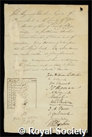 Hawkins, John Heywood: certificate of election to the Royal Society