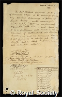 Greswell, Richard: certificate of election to the Royal Society