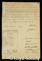 Wilson, Sir Isaac: certificate of election to the Royal Society