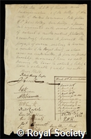 Lee, John: certificate of election to the Royal Society