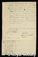 Walker, Robert: certificate of election to the Royal Society