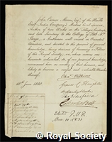Morris, John Carnac: certificate of election to the Royal Society