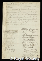 Hodgson, Joseph: certificate of election to the Royal Society