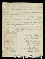 Beverly, Charles James: certificate of election to the Royal Society