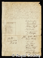Coleman, Edward: certificate of election to the Royal Society