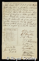 Evans, John: certificate of candidature for election to the Royal Society