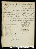 Davies, Griffith: certificate of election to the Royal Society