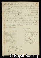 Parsons, William, 3rd Earl of Rosse: certificate of election to the Royal Society