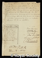 Palmer, Henry Robinson: certificate of election to the Royal Society