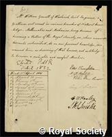 Gravatt, William: certificate of election to the Royal Society
