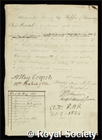 Barry, Alexander: certificate of election to the Royal Society
