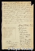 Russell, Sir William: certificate of election to the Royal Society