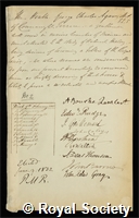 Agar, George Charles: certificate of election to the Royal Society