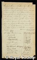 Sadler, Michael Thomas: certificate of election to the Royal Society