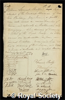 Stratford, William Samuel: certificate of election to the Royal Society