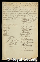 Damoiseau, Marie Charles Theodore, Baron de: certificate of election to the Royal Society