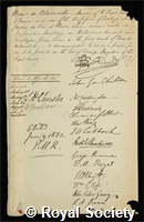 Blainville, Henri Marie Ducrotay de: certificate of election to the Royal Society