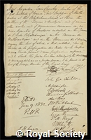 Cauchy, Augustin Louis: certificate of election to the Royal Society