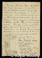 Burton, Decimus: certificate of election to the Royal Society