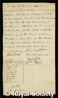 Sanford, Edward Ayshford: certificate of election to the Royal Society
