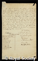 Nolan, Frederick: certificate of election to the Royal Society