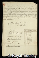 Lihou, John: certificate of election to the Royal Society
