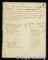Cust, Sir Edward: certificate of election to the Royal Society