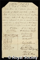 Horne, James: certificate of election to the Royal Society