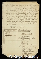 Burnes, Sir Alexander: certificate of election to the Royal Society