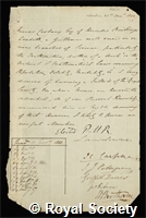Corbaux, Francis: certificate of election to the Royal Society