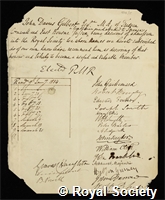Gilbert, John Davies: certificate of election to the Royal Society