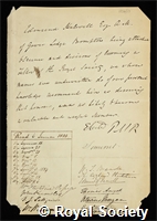 Halswell, Edmund: certificate of election to the Royal Society