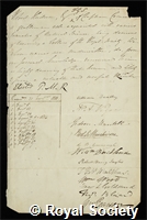 Hudson, Robert: certificate of election to the Royal Society