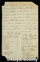 Warburton, John: certificate of election to the Royal Society