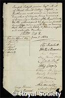 Jekyll, Joseph: certificate of election to the Royal Society