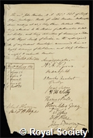 Barlow, John: certificate of election to the Royal Society