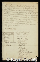 Galloway, Thomas: certificate of election to the Royal Society