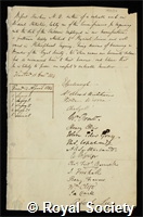 Hawkins, Francis Bisset: certificate of election to the Royal Society