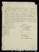 Hay, Sir Andrew Leith: certificate of election to the Royal Society