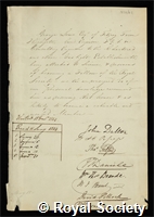 Lowe, George: certificate of election to the Royal Society