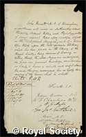 Hamett, John: certificate of election to the Royal Society