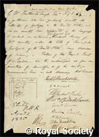 Featherstonhaugh, George William: certificate of election to the Royal Society