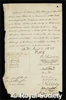 Harvey, Sir Robert John: certificate of election to the Royal Society