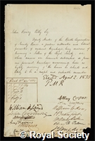 Pelly, Sir John Henry: certificate of election to the Royal Society
