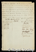 Taunton, Richard: certificate of election to the Royal Society