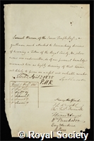 Warren, Samuel: certificate of election to the Royal Society