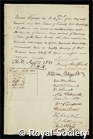 Wigram, Sir James: certificate of election to the Royal Society